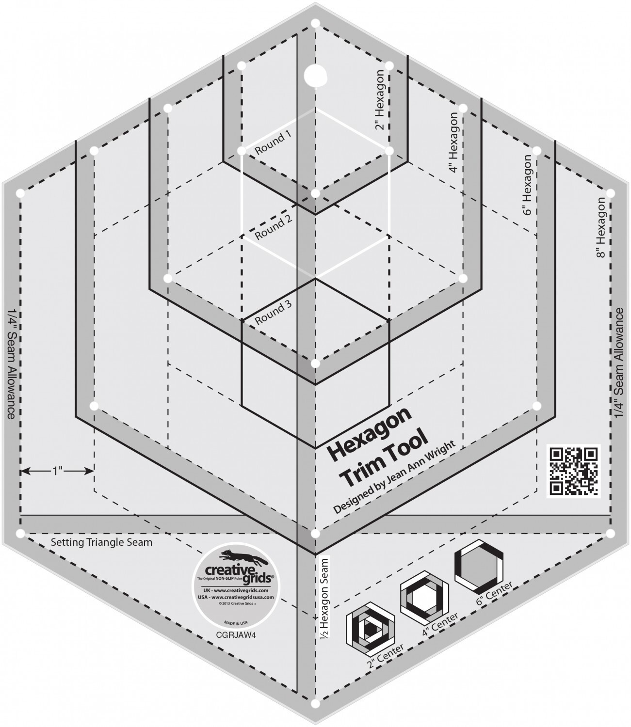 Creative Grids HEXAGON TRIM TOOL Quilt Ruler NEW 2 inch to 8 inch Hex Multi Size