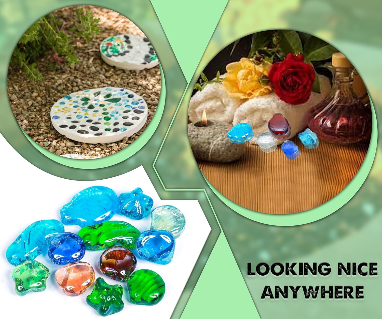 Glass Beads (12Pcs) Premium Gemstones Glass Beads for Vases Flat Glass Marbles D