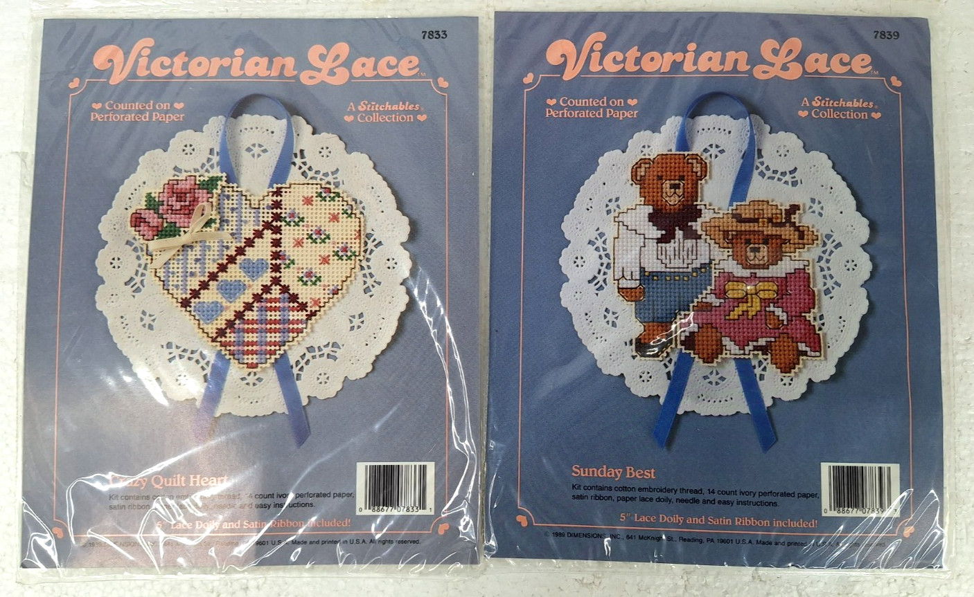 Lot Of 2 Victorian Lace Counted Cross Stitch #7839 & 7833 Kits New Old Stock