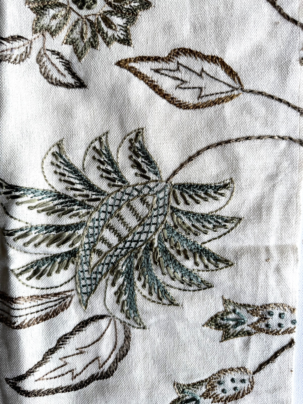 Couture Tambour Stitch Green Tea Designer Fabric Remnant 24″x24″