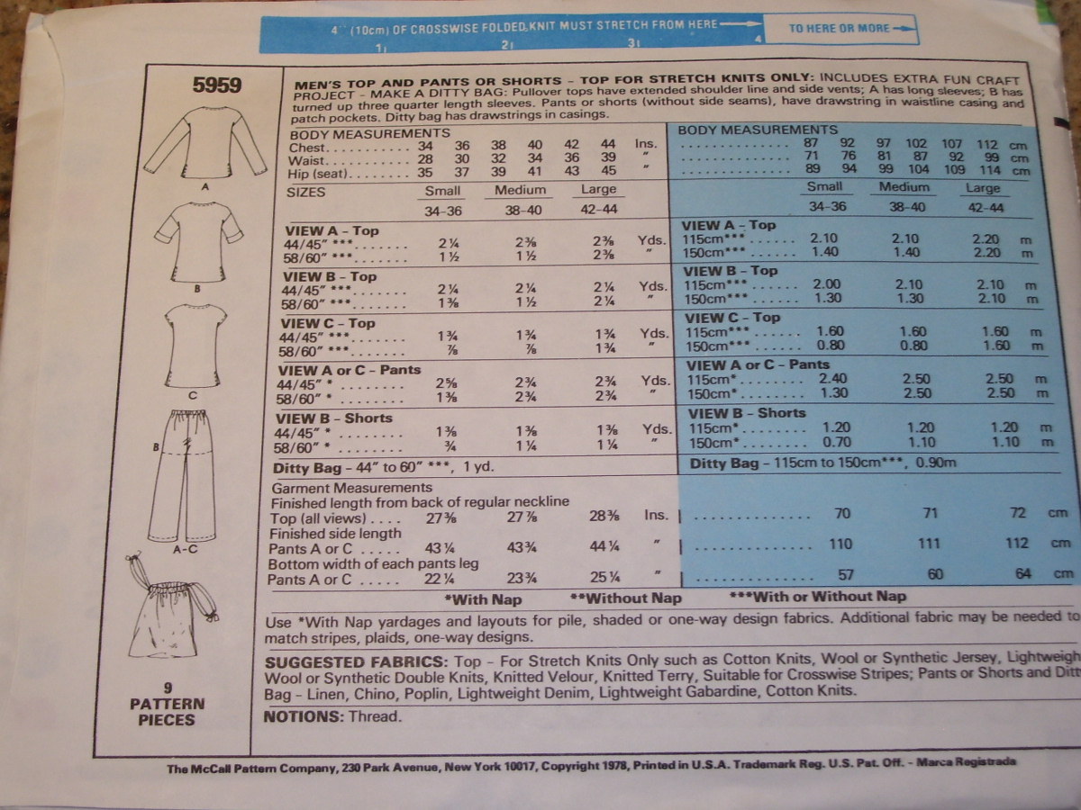 🌷 UNCIRCULATED 1978 McCALL’S 5959-MEN’S SHIRT-DRAWSTRING BOTTOM PATTERN SM FF