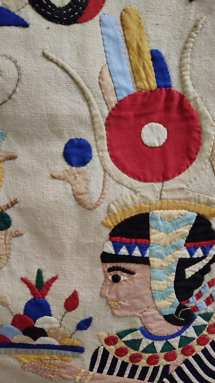 Historical Hand Stitched Early Vintage Table Runner Appliqued Egyptian Designs