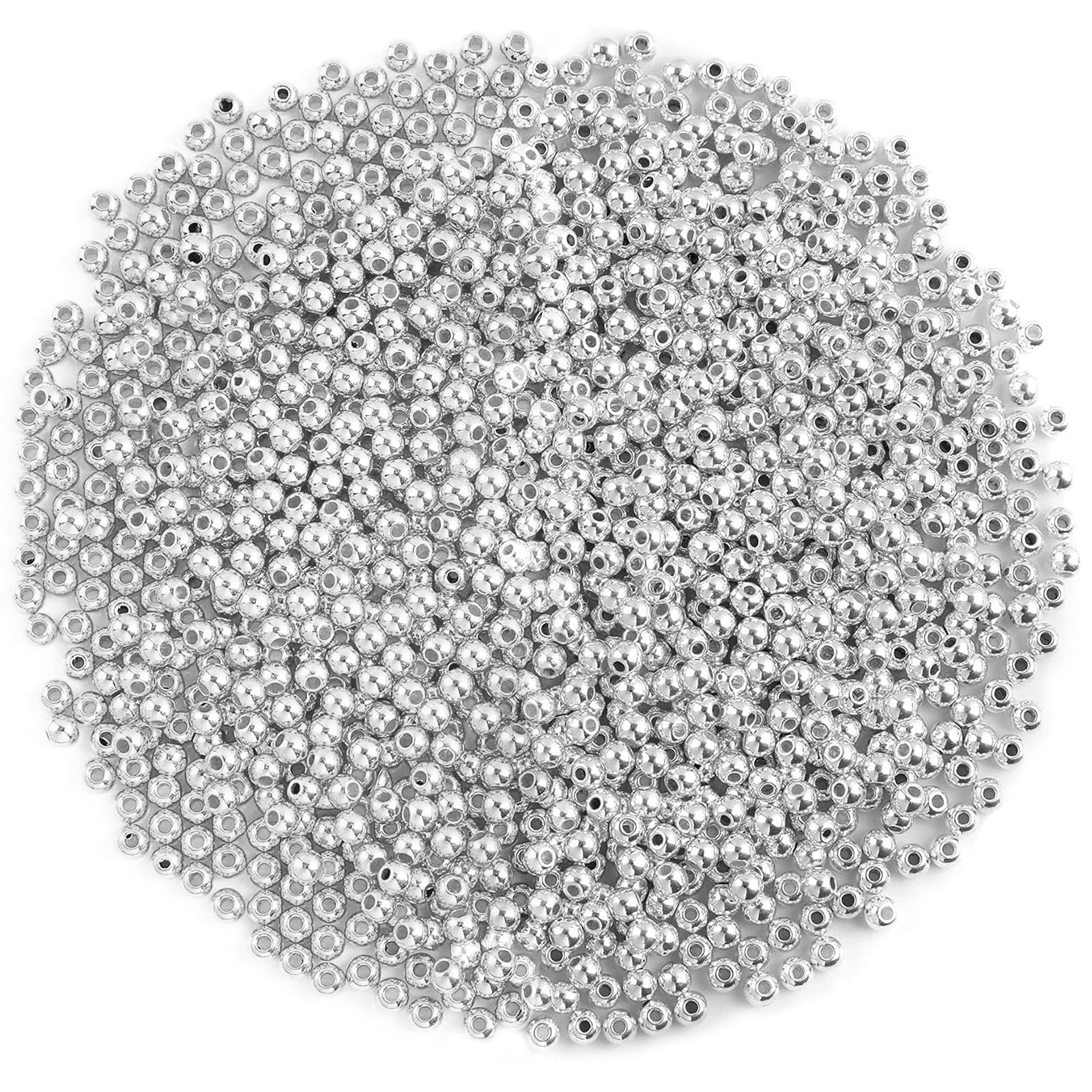 Small Silver Spacer Beads – 1200pcs, 4mm Smooth Round Beads for Jewelry Making,