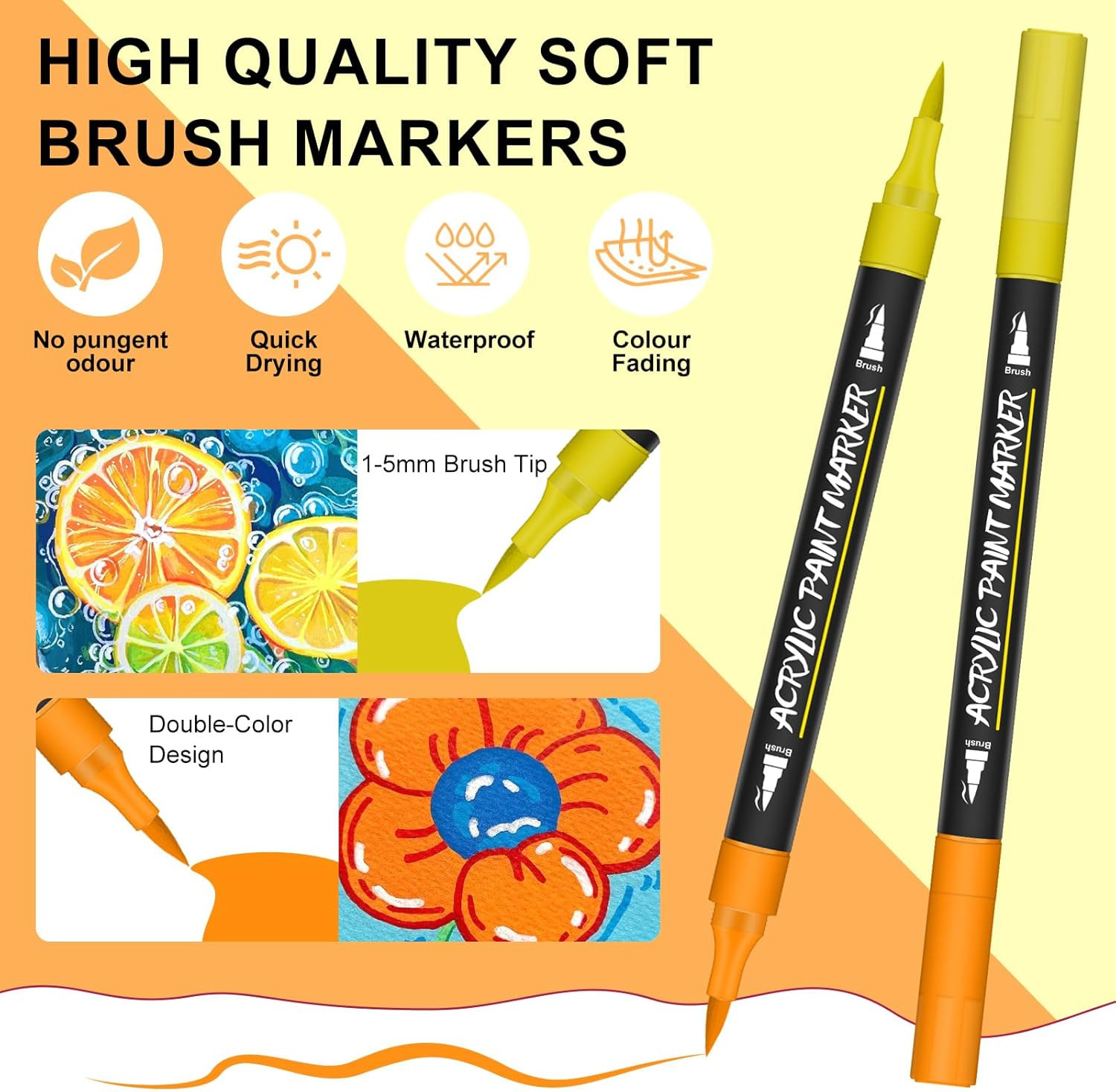 132 Colors Acrylic Paint Markers Pens Set 66 Pack Brush Acrylic Paint Markers