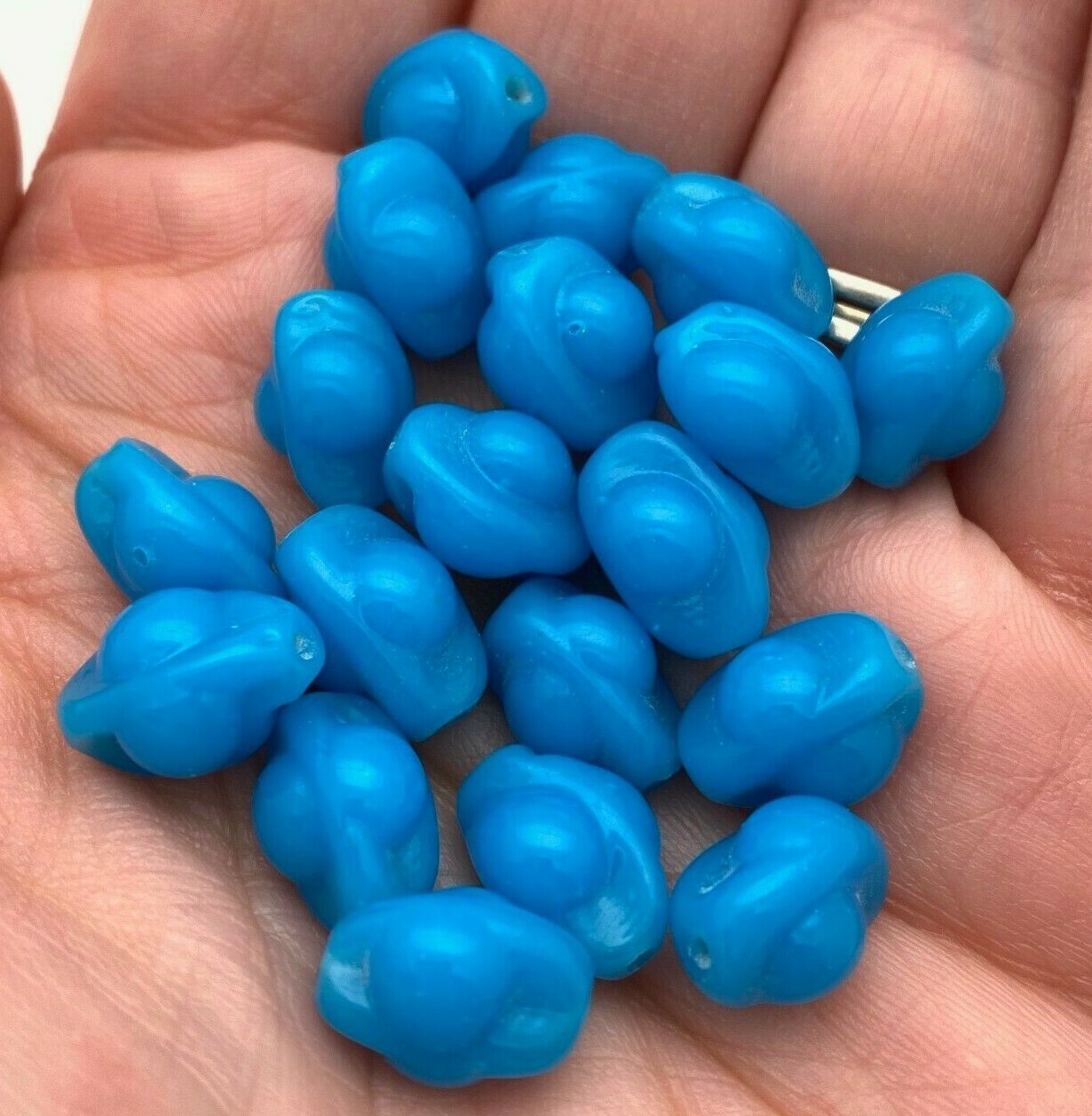Vintage Blue “Cherry Brand” Oval Japanese Glass Beads (9x13mm) (BJG29)