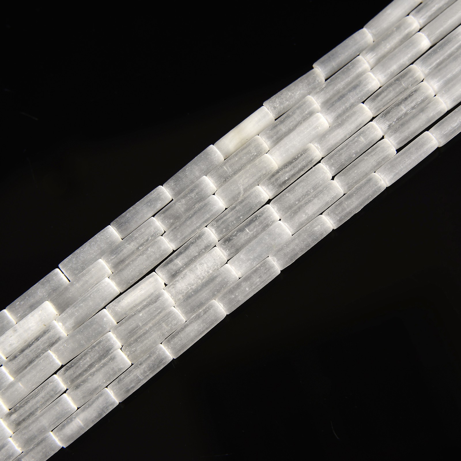 Natural Selenite Cylinder Tube Beads Size 4x13mm 15.5” Strand