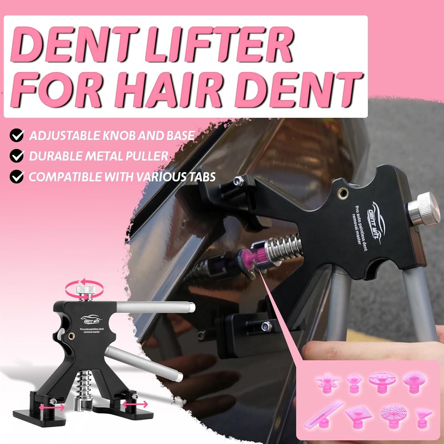 Car Dent Puller Kit, Paintless Dent Remover Tool with High Viscosity Puller Tabs