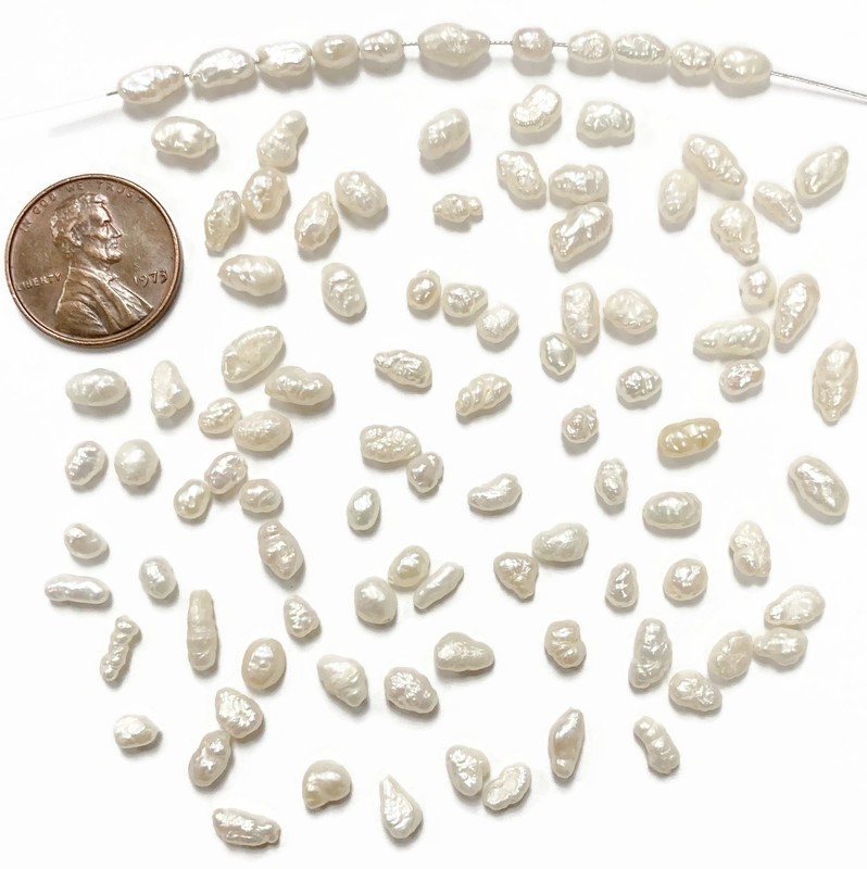 100 VINTAGE GENUINE FRESHWATER BIWA NATURAL PEARL RICE BAROQUE BEADS D190