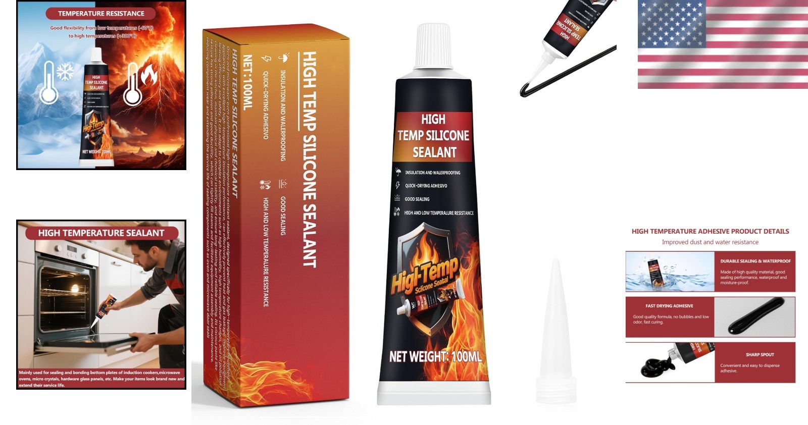 High Temp Oven Glue Ceramic Glass Metal Waterproof Fast Dry 100ml