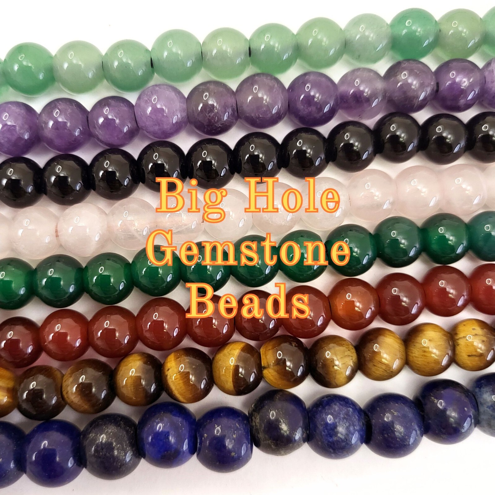 Natural Genuine Large Hole Loose Round Gemstone Stone Beads Big Hole Gem for DIY
