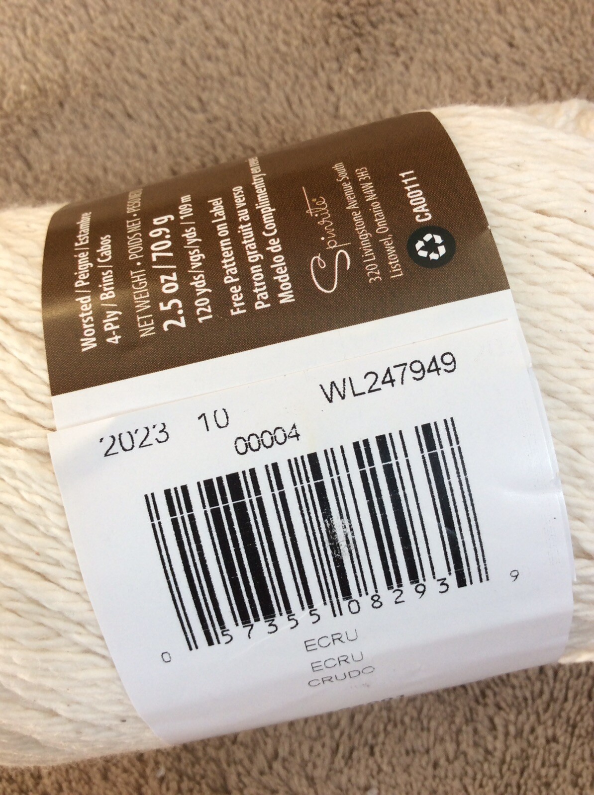 NEW 2 Skeins Lily Sugar’n Cream Cotton Yarn Solid Ecru (off White) 2.5 Oz 4 Ply