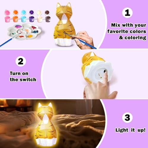 Paint Your Own Lamp Kit – Arts and Crafts Supplies, Toys for Ages 8-13, Cat