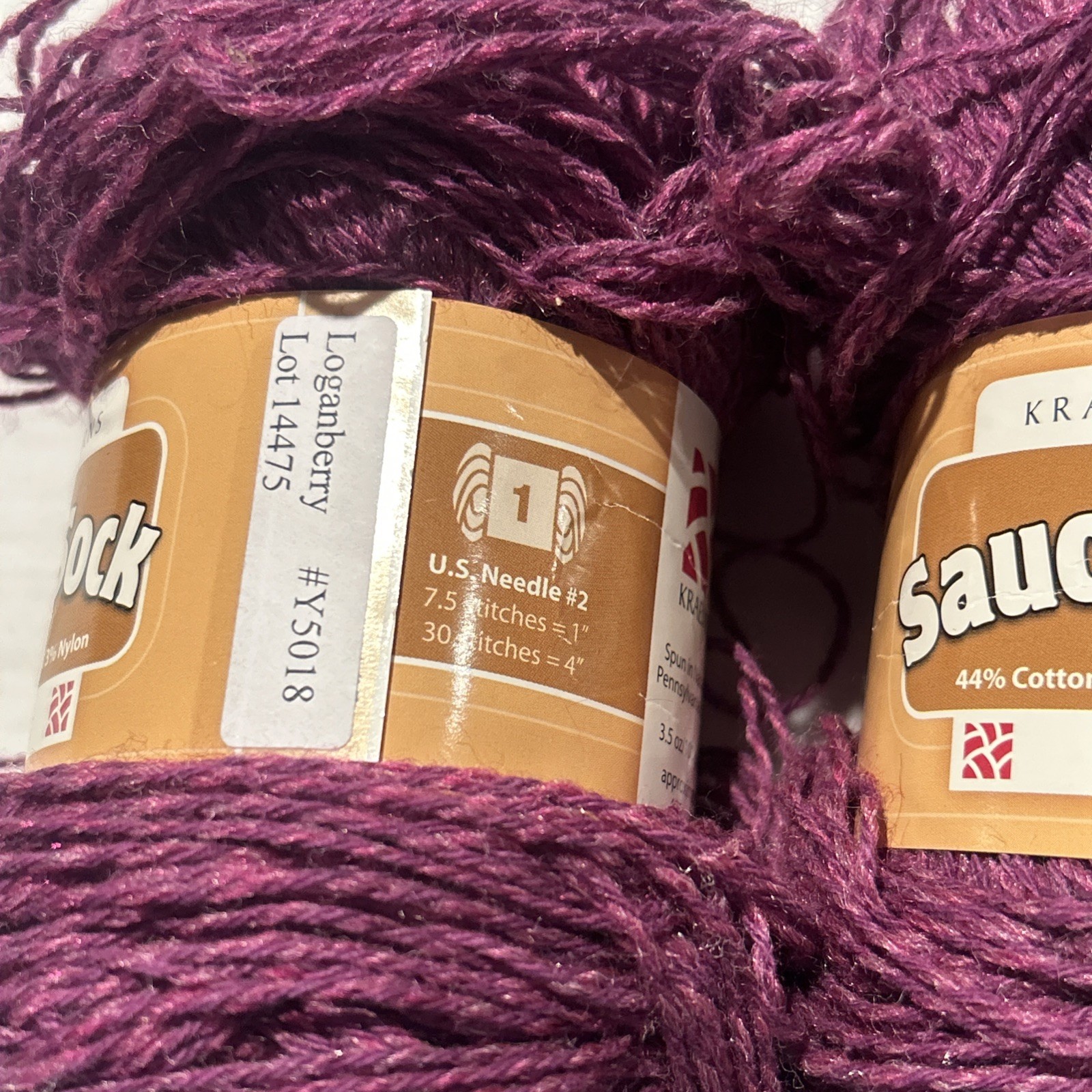 Vintage Saucon Sock Yarn Loganberry 2 Skeins 3.5oz Each