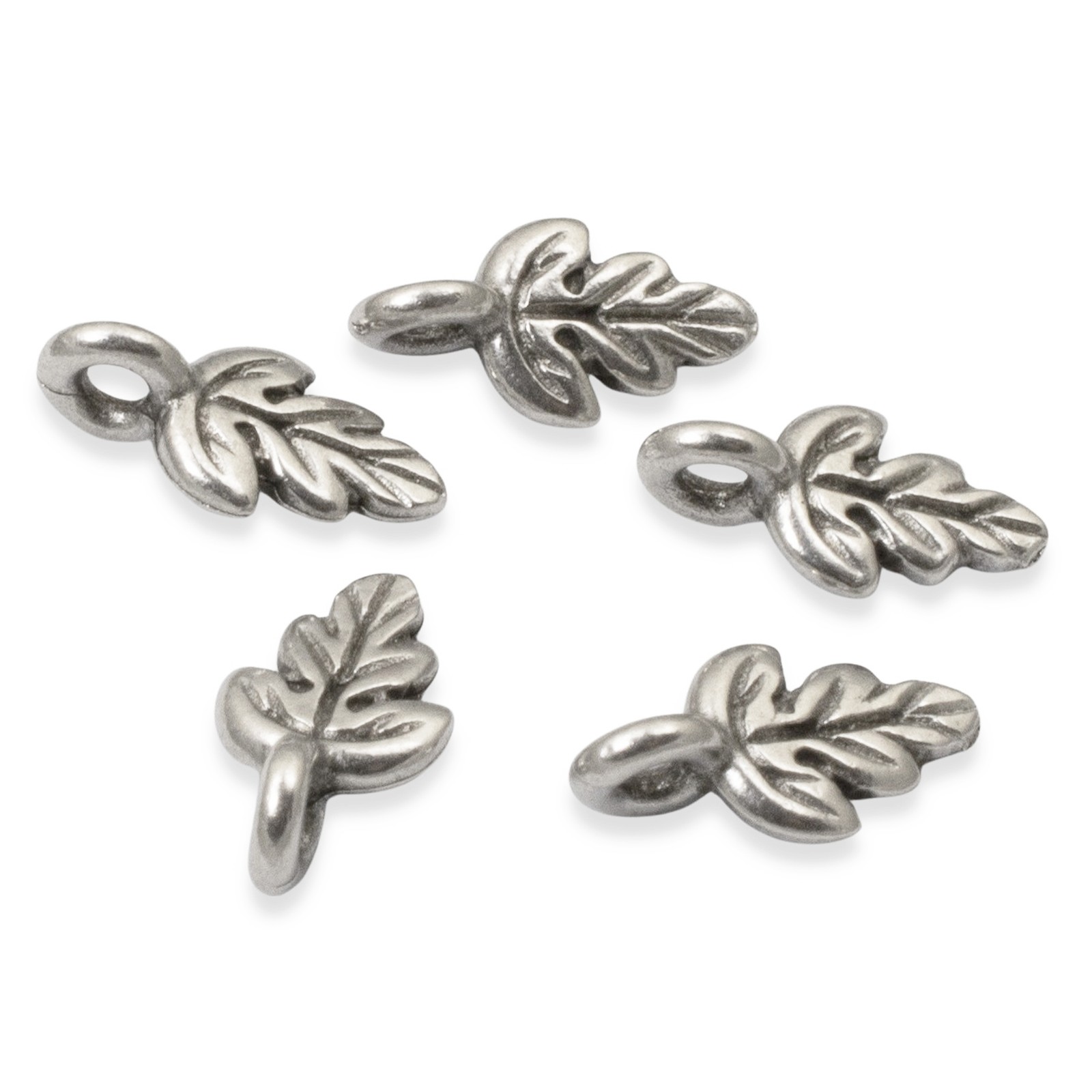 5 Petite Silver Oak Leaf Charms – Detailed Silver-Plated & Large Hole for Cord