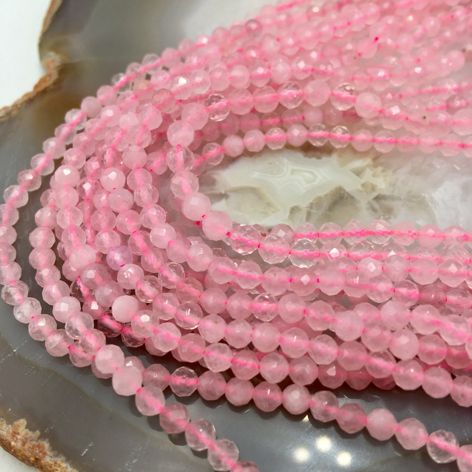 Natural Rose Quartz Faceted Round Beads Size 2mm 3mm 4mm 5.5mm 15.5″ Strand