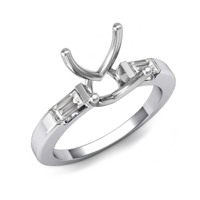 925 Sterling Silver 10mm Round Semi Mount Ring Baguette Accent Blank Ring