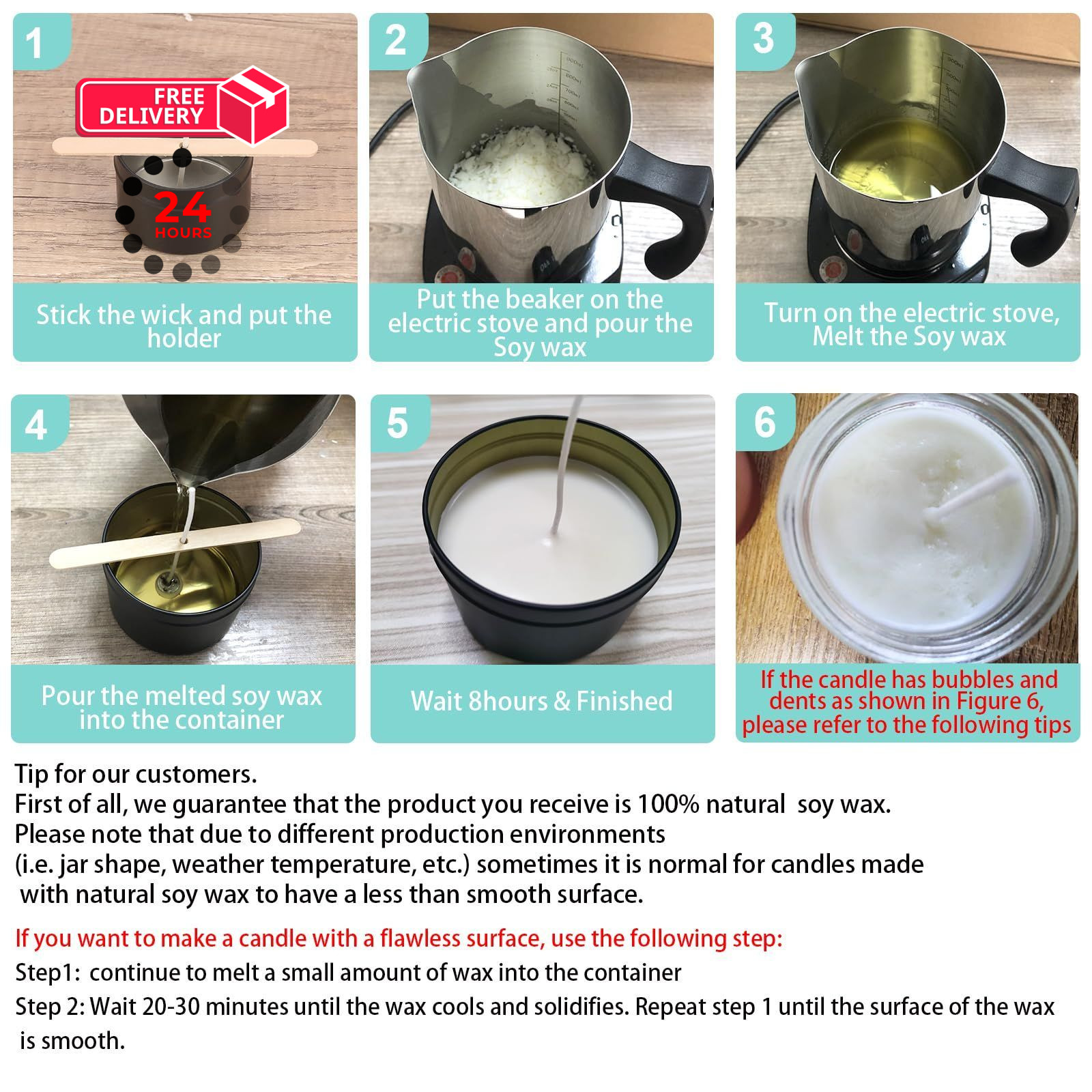 Soy Wax Candle Making Kit Supplies With Melter, 2lbs with melter, black