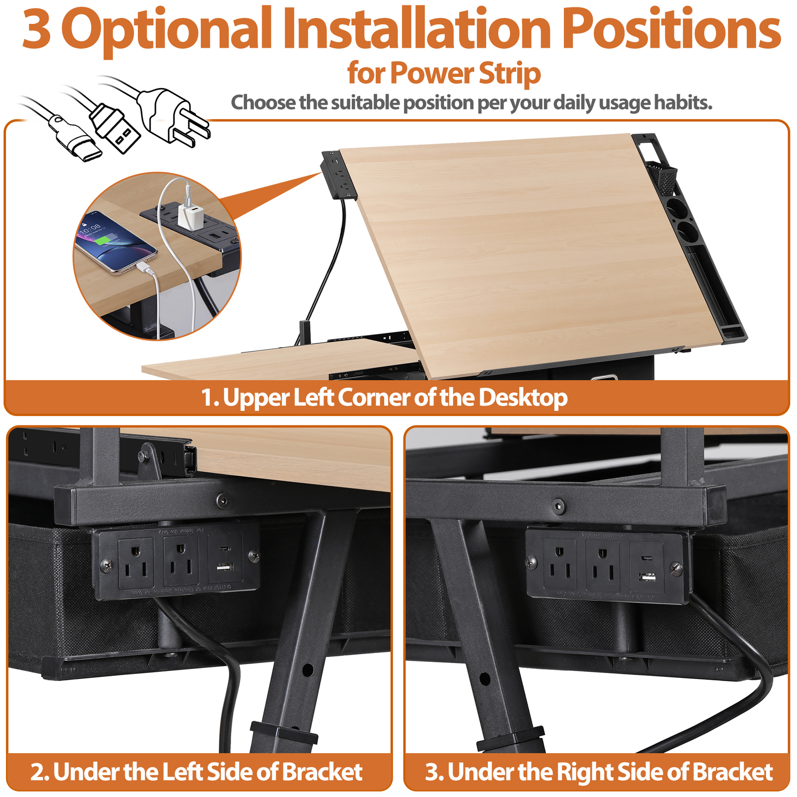 Adjustable Artist Table Tilted Tabletop Drafting Stool & Storage Drawer Natural