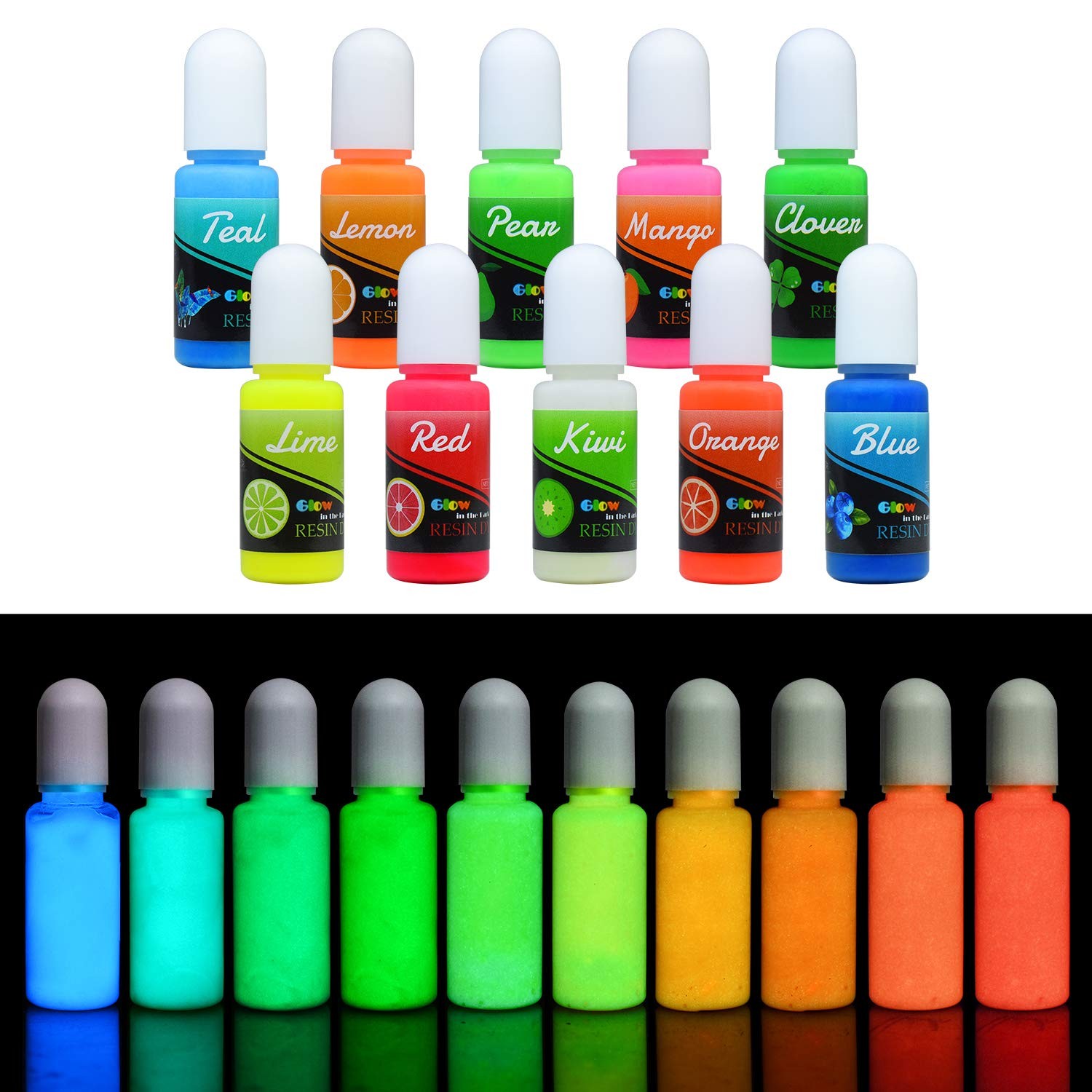 EPOXY UV RESIN Color Pigment Glow In The Dark Liquid Luminous 10 Pack DECORROM