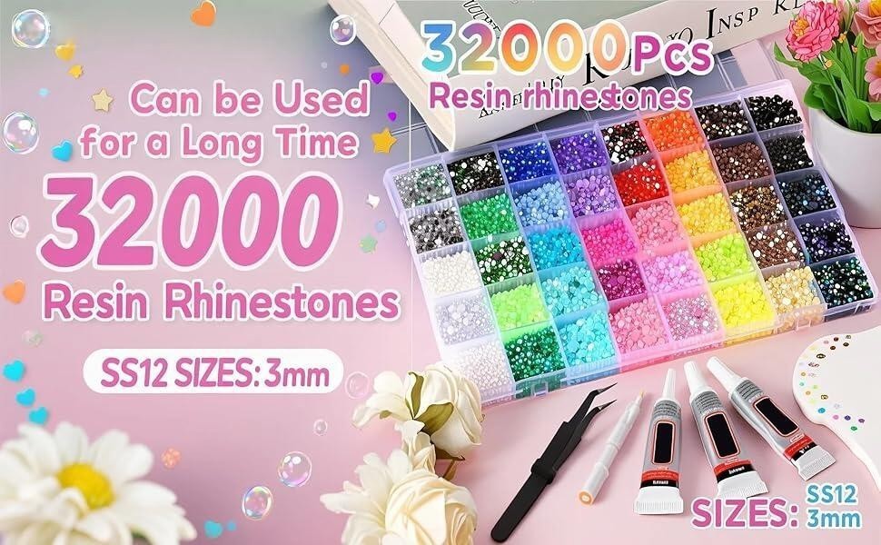 Jelly Rhinestones Bedazzling Kit Multicolor 3mm Flatback Resin Bedazzler Gems US