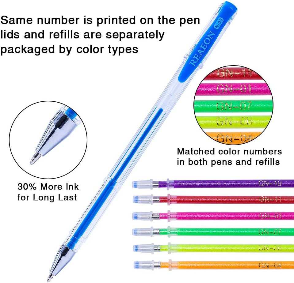 Gel Pens 200 Pack 100 Colors Refills Case Adult Coloring Books Drawing Painting