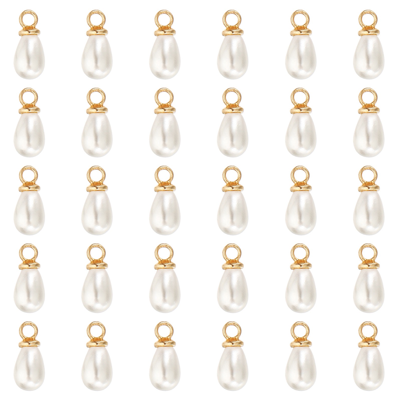 50Pcs 7x5mm Pearl Charm Pearl Beads Teardrop Pendant with Loop Golden