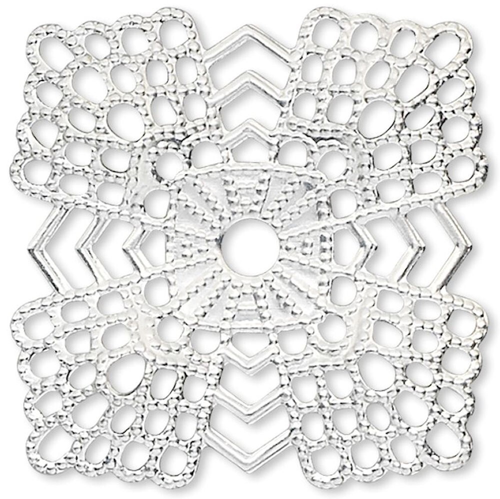 10 Silver Plated Brass 28x28mm Fancy Filigree Square Flower Connectors *