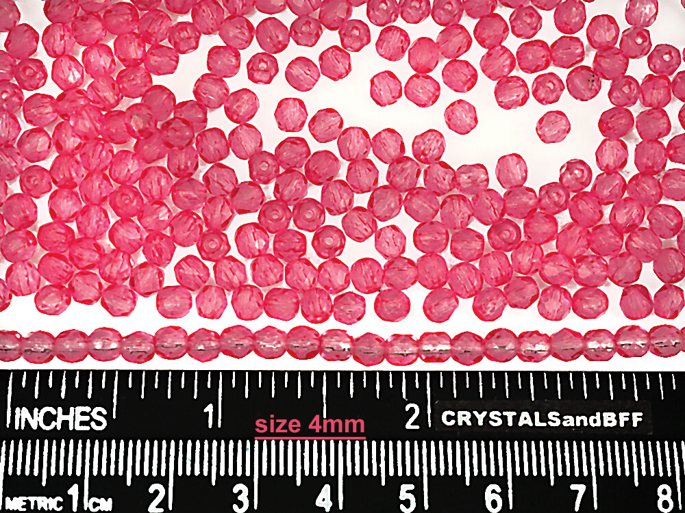 Czech Glass Fire Polished Round Faceted Beads in Crystal Pink Rose coated, 16 in
