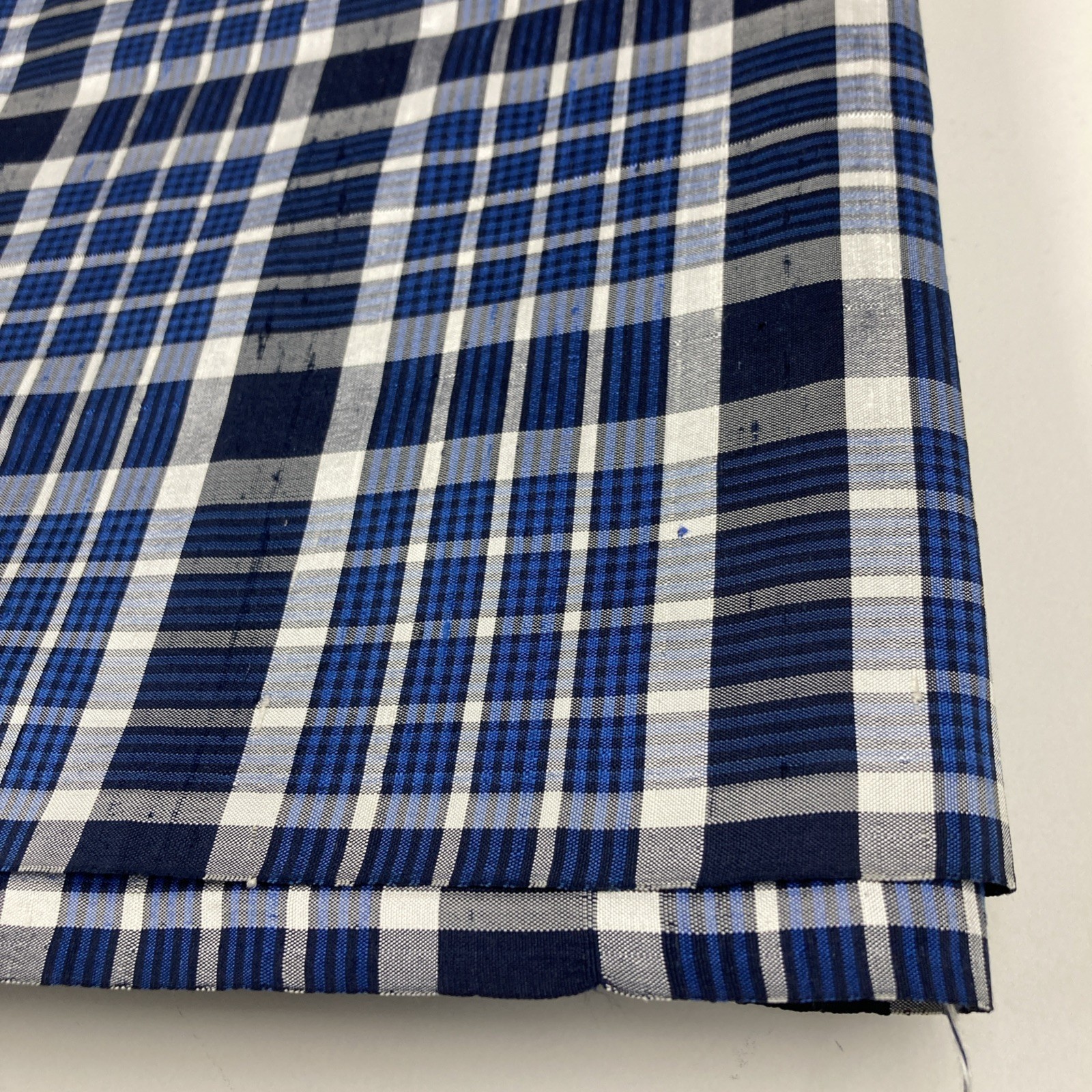 100% Silk Fabric Remnant Plaid Blue Navy Triangular Shape Less Than 1 Yard DIY