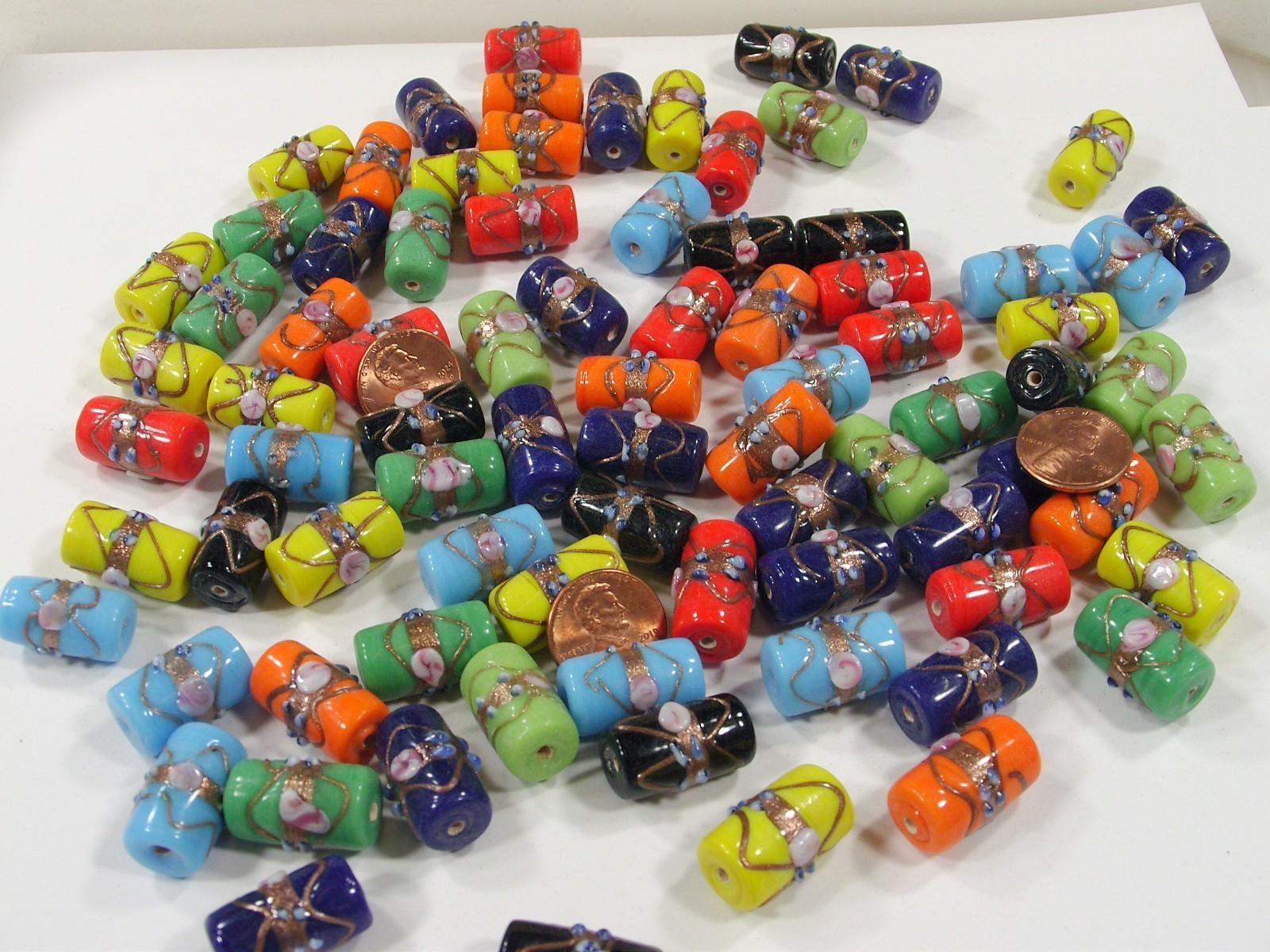 2 Pounds (12mm x 21mm) India Handmade Fancy Glass Beads Wholesale Lot (ARK-1) ⭐