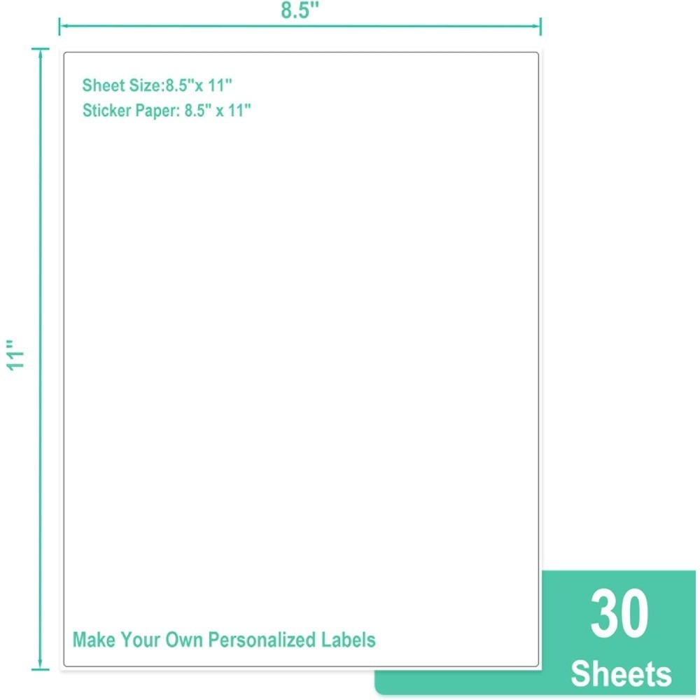 White Sticker Paper Full Sheet Labels 8.5 x 11 Inch Matte Adhesive Printing
