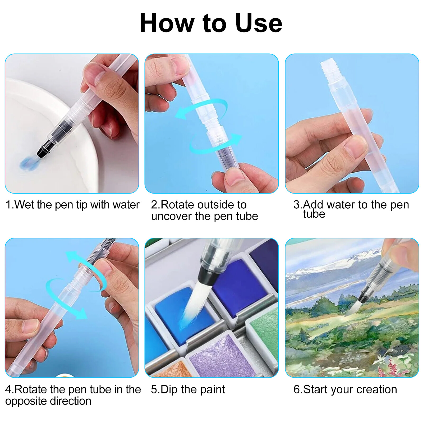 Professional 50 Colors Watercolor Paint Draw Painting + Water Brush Pigments Set
