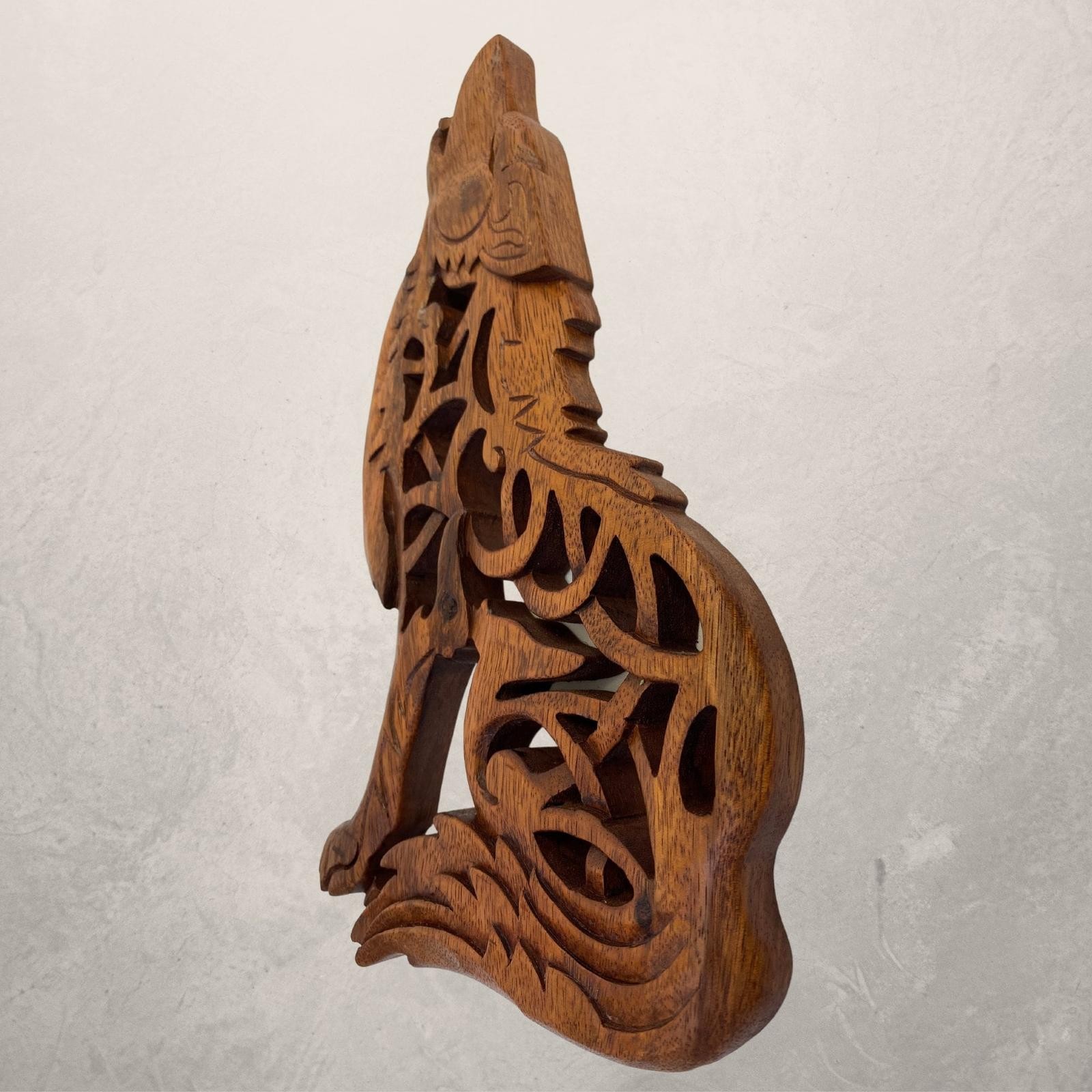 Celtic Howling Wolf Wall Art Panel Sculpture Handmade hand Carved Suar wood Ca