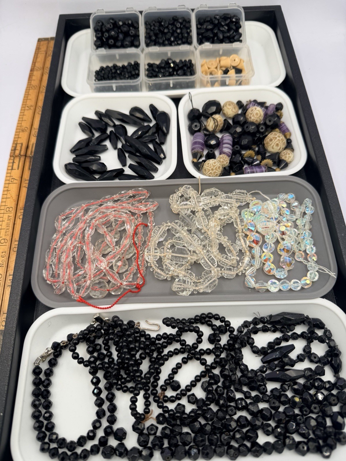 1.1 Lbs Vintage Salvage Glass Beads Rough Cut Black Clear AB Jewelry Making Lot