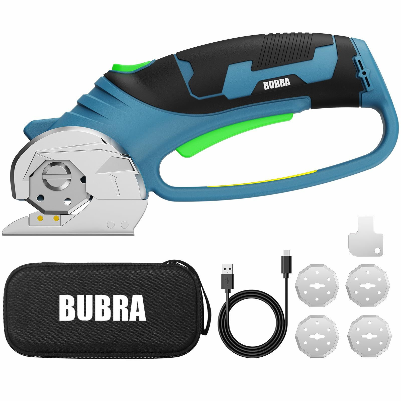 Cordless Electric Scissors 4V Rechargeable Cardboard Cutter with 4 SK5 Blue