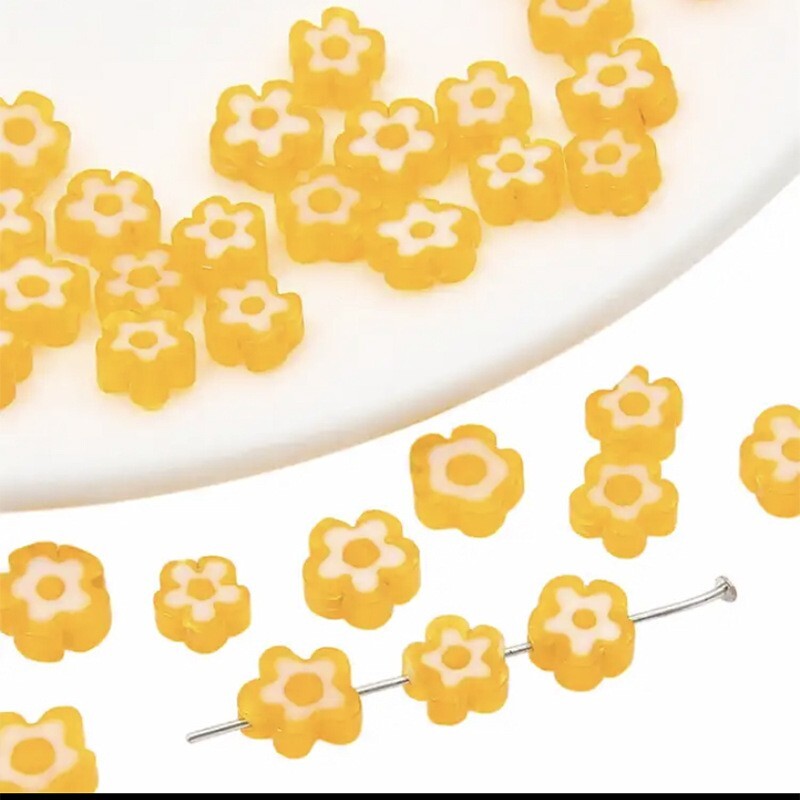 30~90Pcs Millefiori Lampwork Glass White Daisy Flower Beads DIY Jewelry Making
