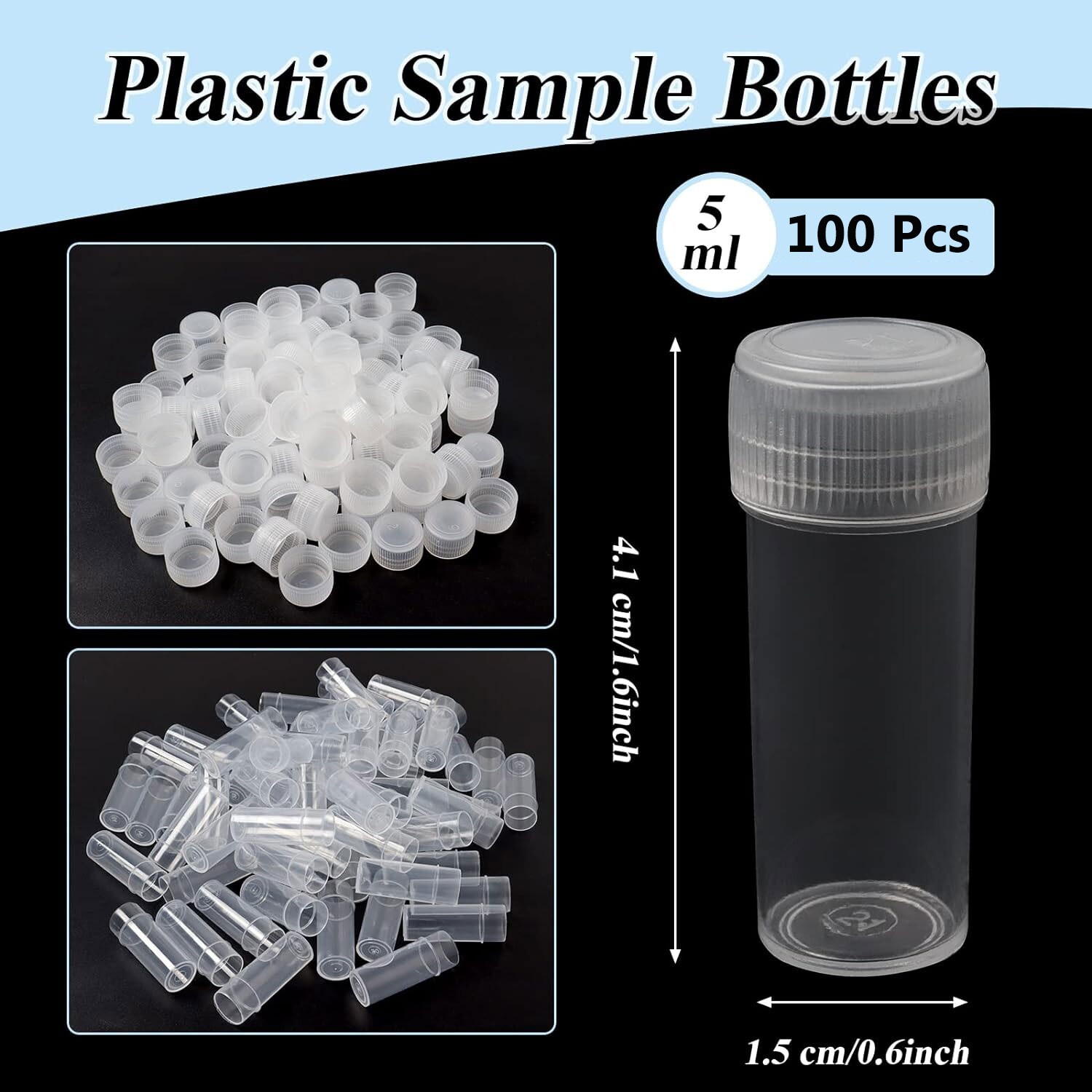 100Pcs 5ml Plastic Small Bottle Storage Container Sample Vial Test Tube with Lid