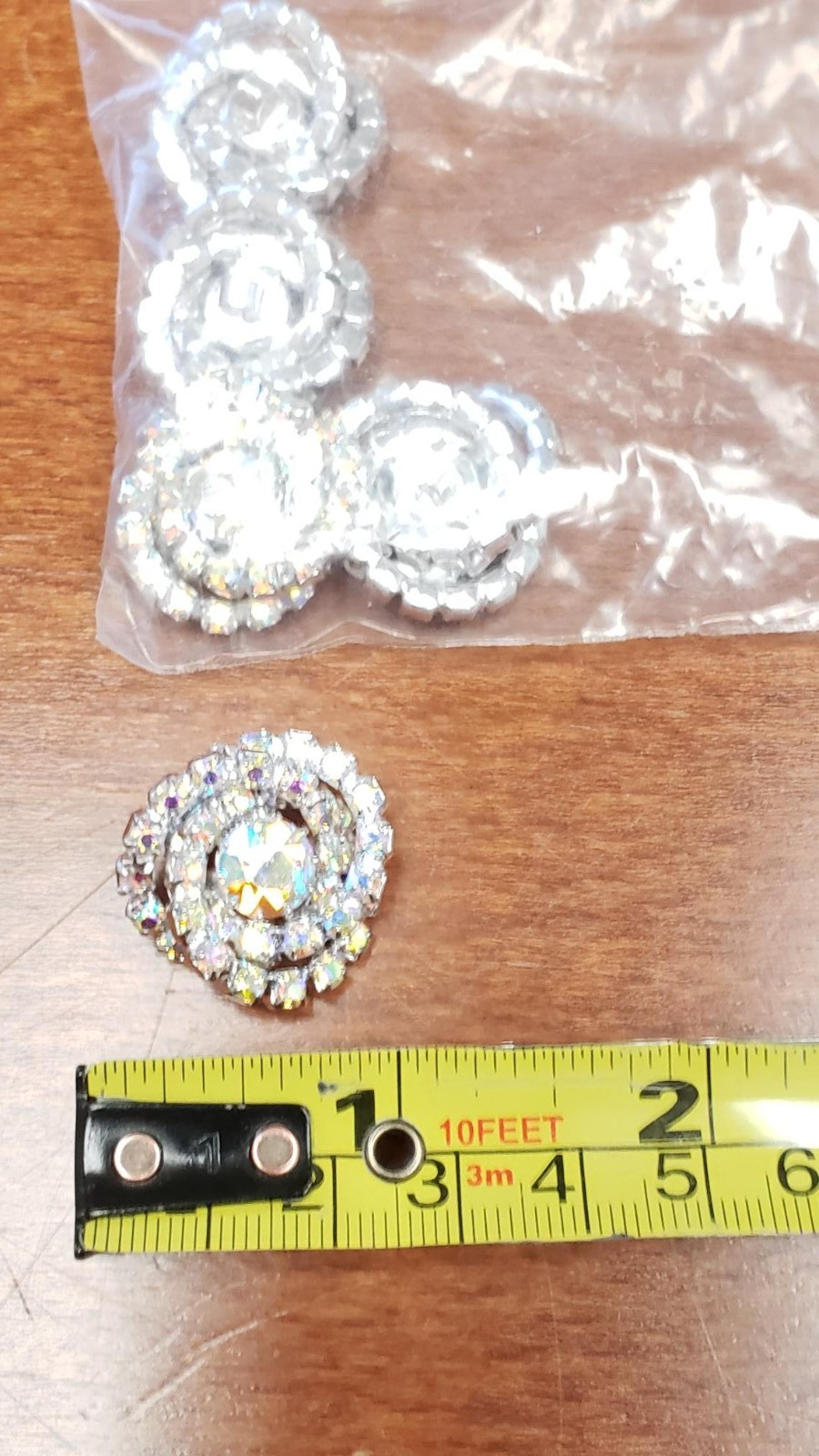 Lot of 5 AB Aurora Borealis Rhinestone Buttons Round Floral Silver Tone Shank