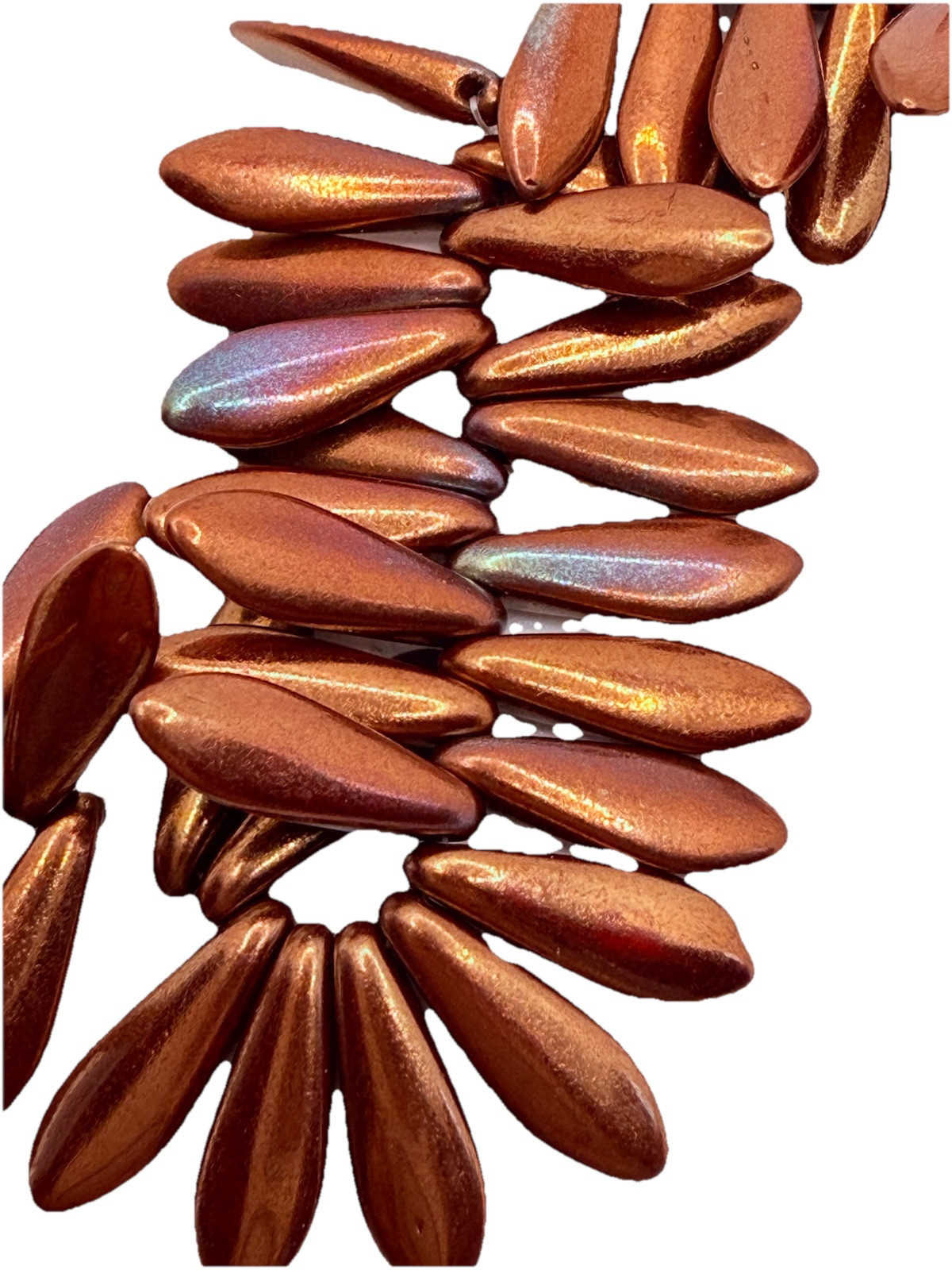 Czech Pressed Dagger Drops Copper Glass Beads 15mm Qty:20