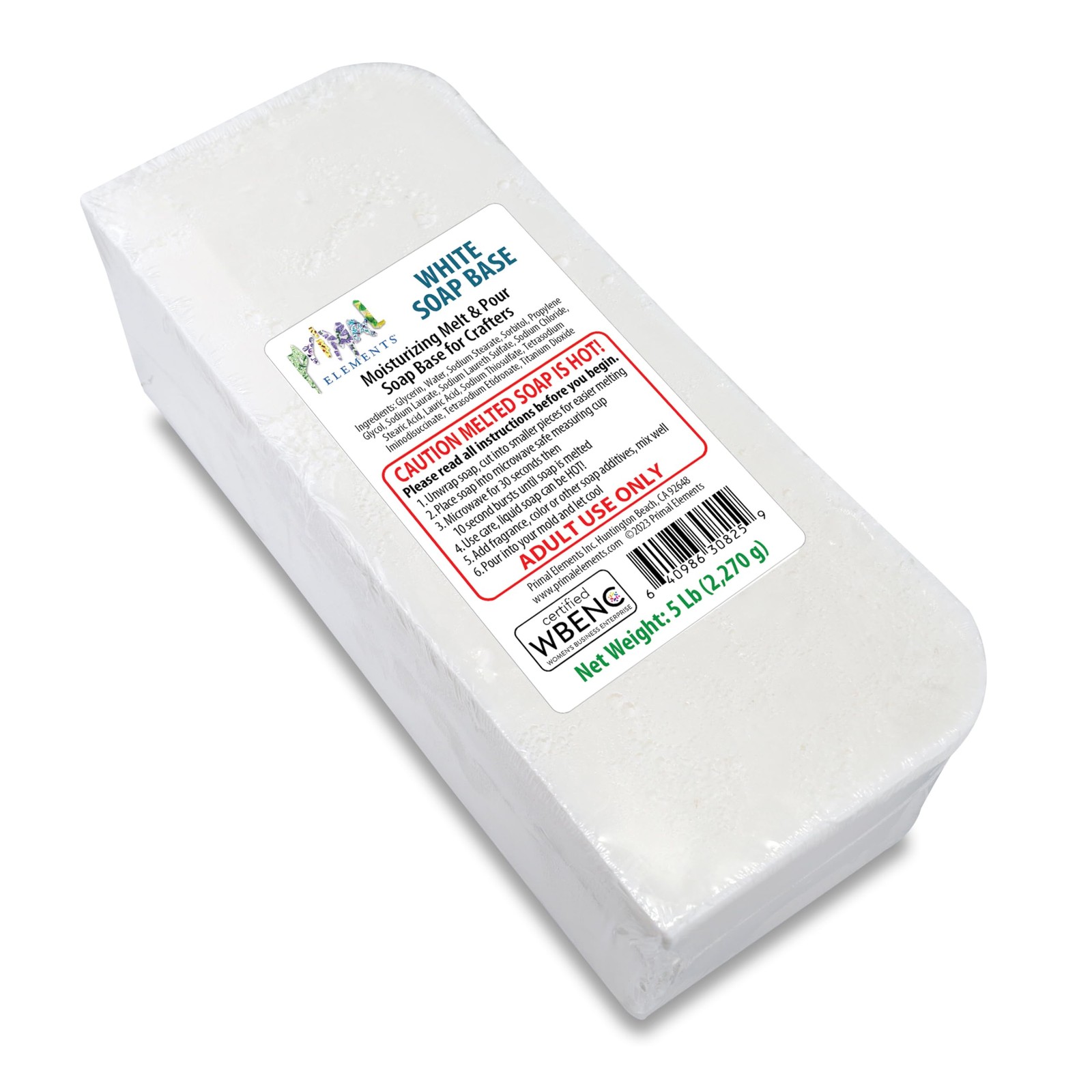 Primal Elements Soap Base – Moisturizing Melt, Cruelty Free, Unscented – 5 Pound
