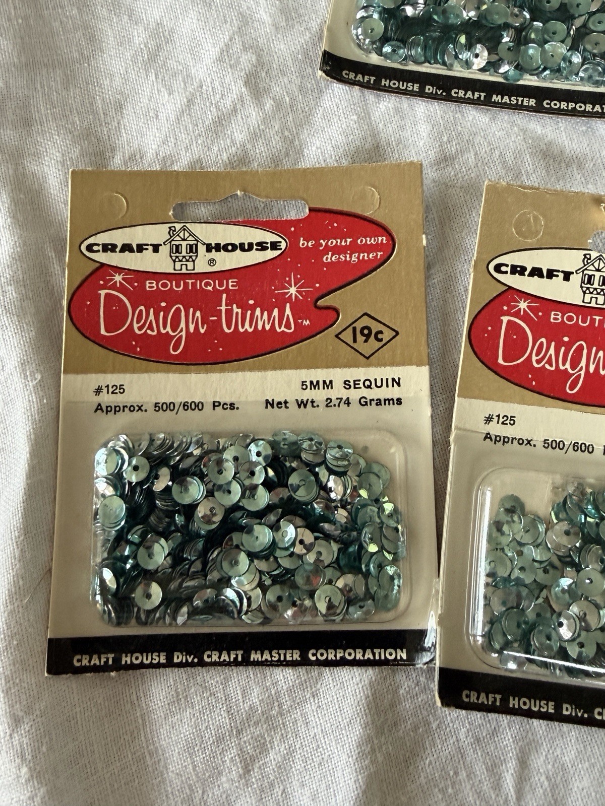 Vintage Craft House 5mm Blue Sequins #125 Lot of 3 Packs NOS (see description)