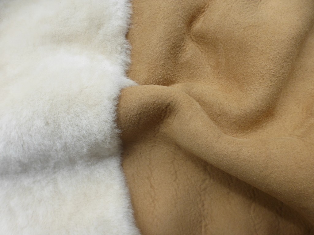 sheepskin shearling leather hide Off White light weight silky w/Tan suede Back