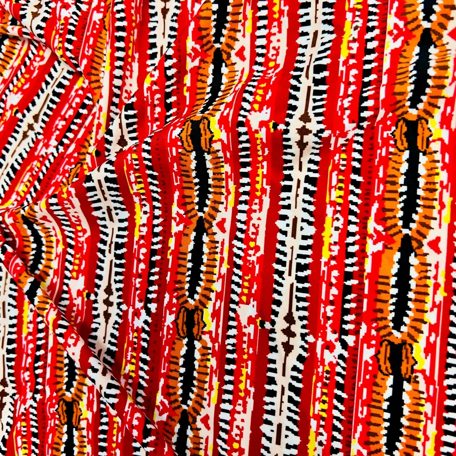 Red and Yellow Ethnic Print Nylon Spandex Fabric 4 Way Stretch by Yard for Swimw