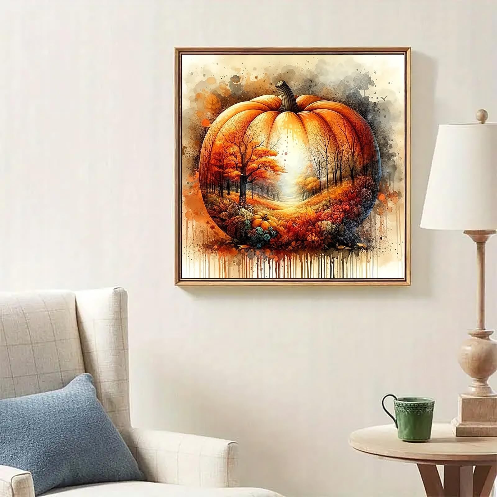 Pumpkin Leaf Tree Diamond Art Kits for Adults, 5D Autumn Diamond Painting Kits f