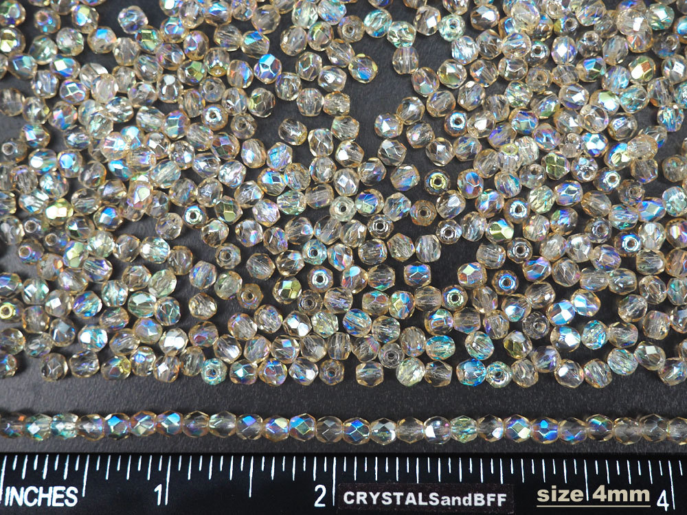 Czech Glass Fire Polished Round Beads, Crystal Lemon Rainbow 3mm, 4mm, 6mm