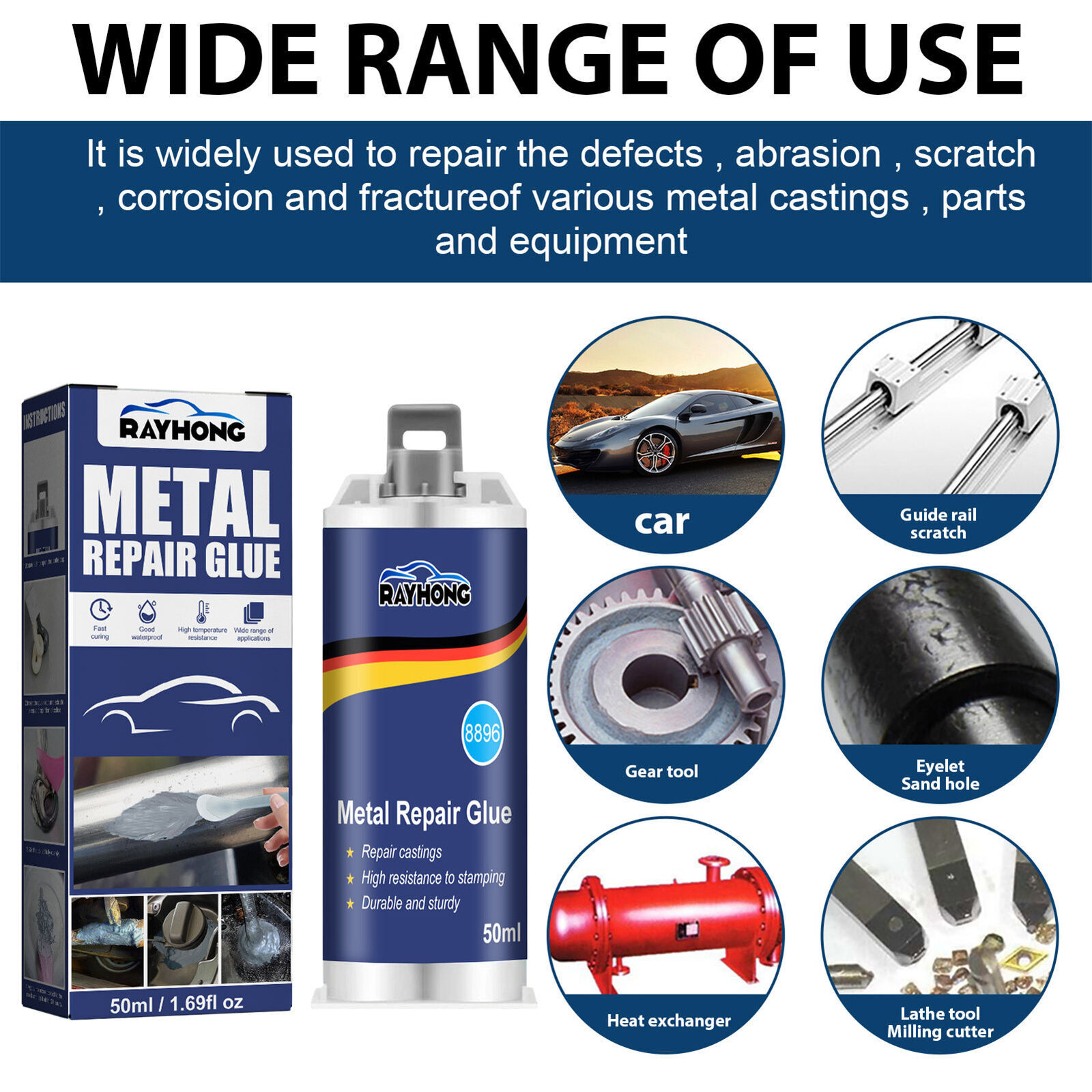 2Pcs Metal Repair Paste AB Casting Repair Glue Industrial Heat Cold Weld 50ml US
