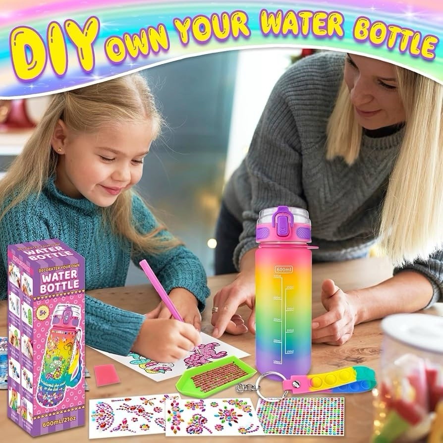EDSPORTSHOUSE Decorate Your Own Water Bottle Kits for Girls Age 4-6-8-10,Unicorn