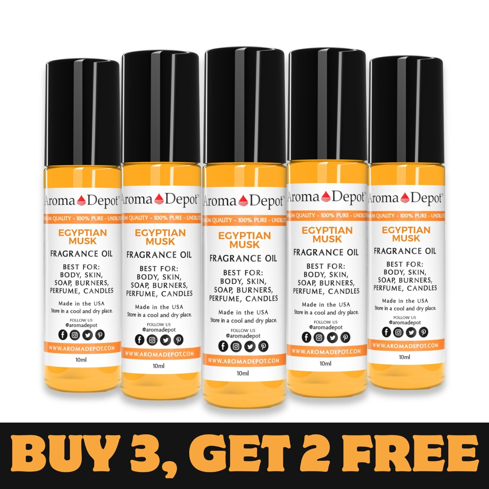 10ml. Egyptian Musk Perfume Roll On Bottle Body Oil, 1/3oz Scented Fragrance Oil