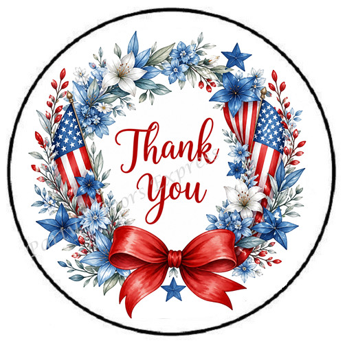 THANK YOU FLAG WREATH PATRIOTIC ENVELOPE SEALS LABELS STICKERS PARTY FAVORS