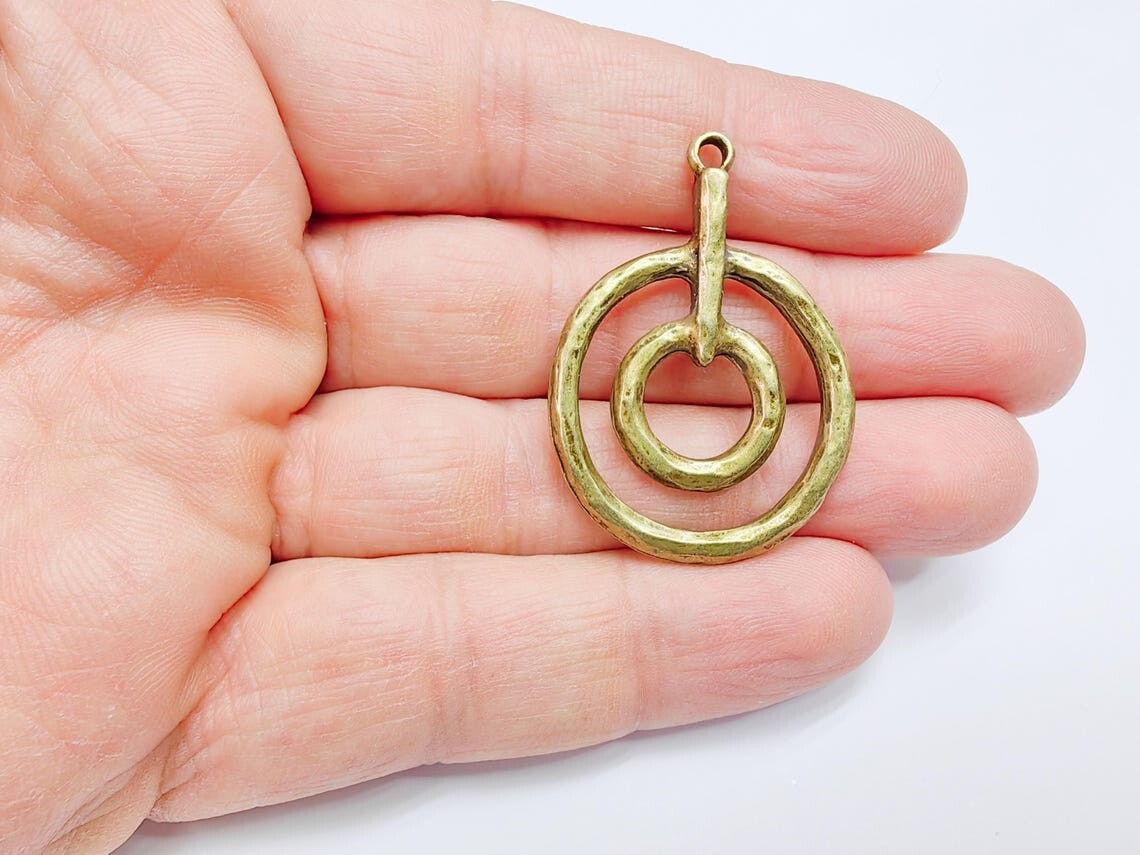 Double Circle Charms, Geometric Earring Charms, Antique Bronze 42x30mm G36943